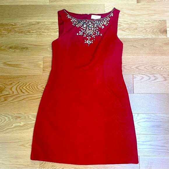 Moulinette Soeurs Red Jewel Jacquard Cocktail Party Dress - Size 10 - Picture 1 of 13